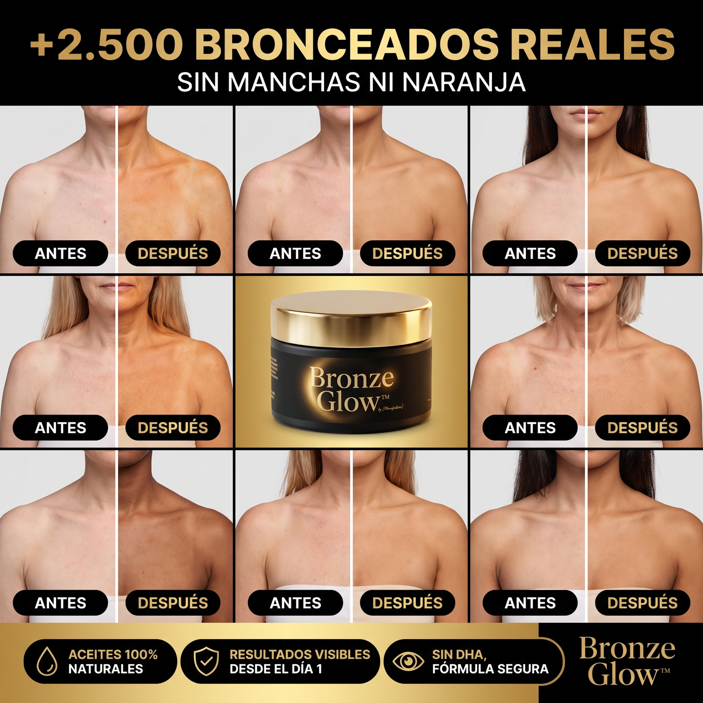 Bronze Glow™ — Sin Manchas Ni Naranja