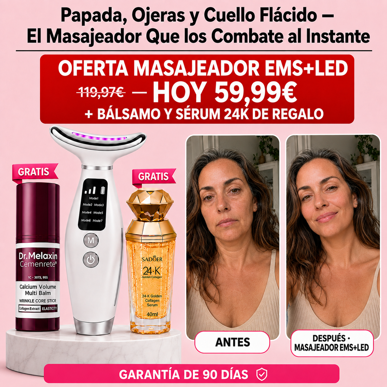 Masajeador Antiedad EMS+LED + Regalo: Bálsamo Coreano y Sérum 24K