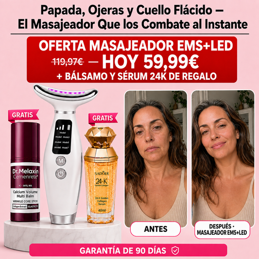 Masajeador Antiedad EMS+LED + Regalo: Bálsamo Coreano y Sérum 24K