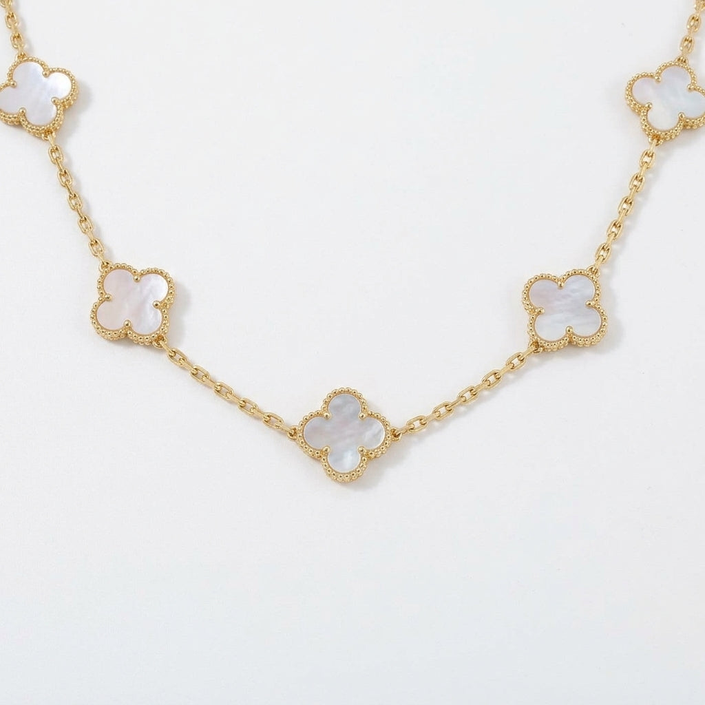Collar Trébol de la Suerte blanco nácar